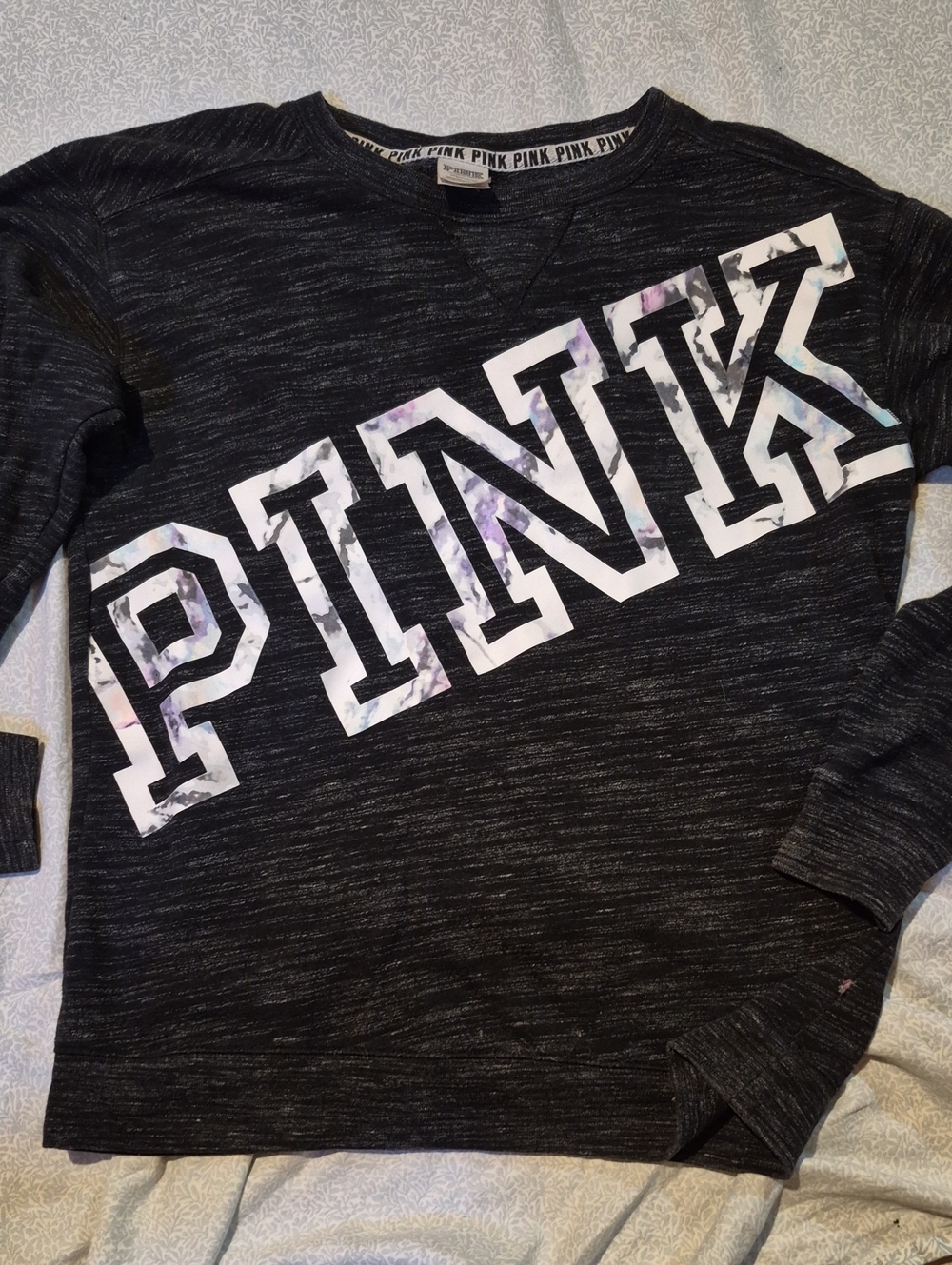 PINK Victoria's Secret Black Pullover Sweatshirt with Marble Logo